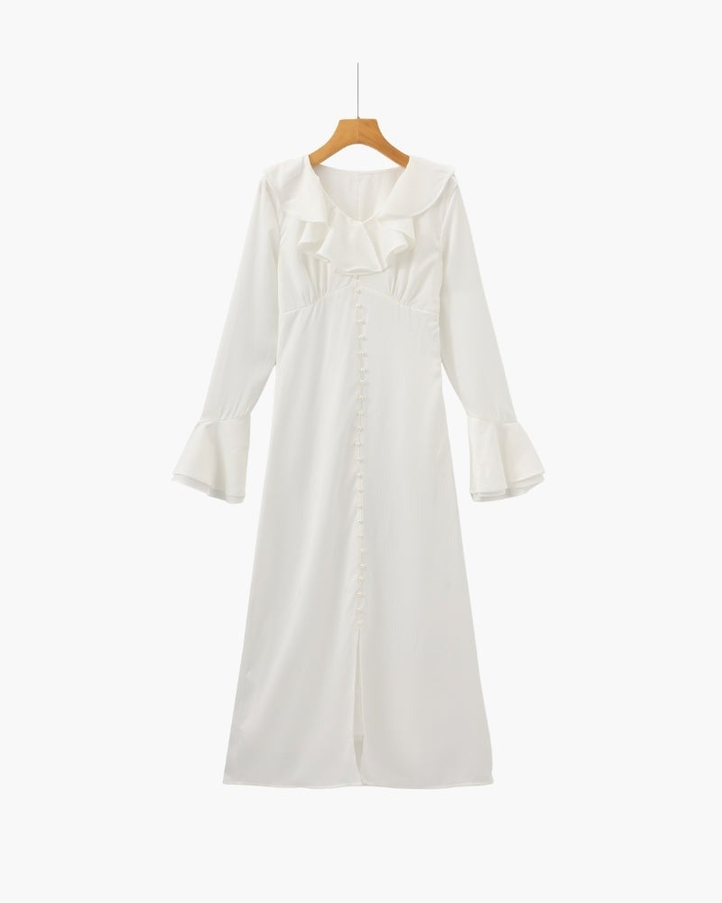 Robe midi à volants et boutons nacrés